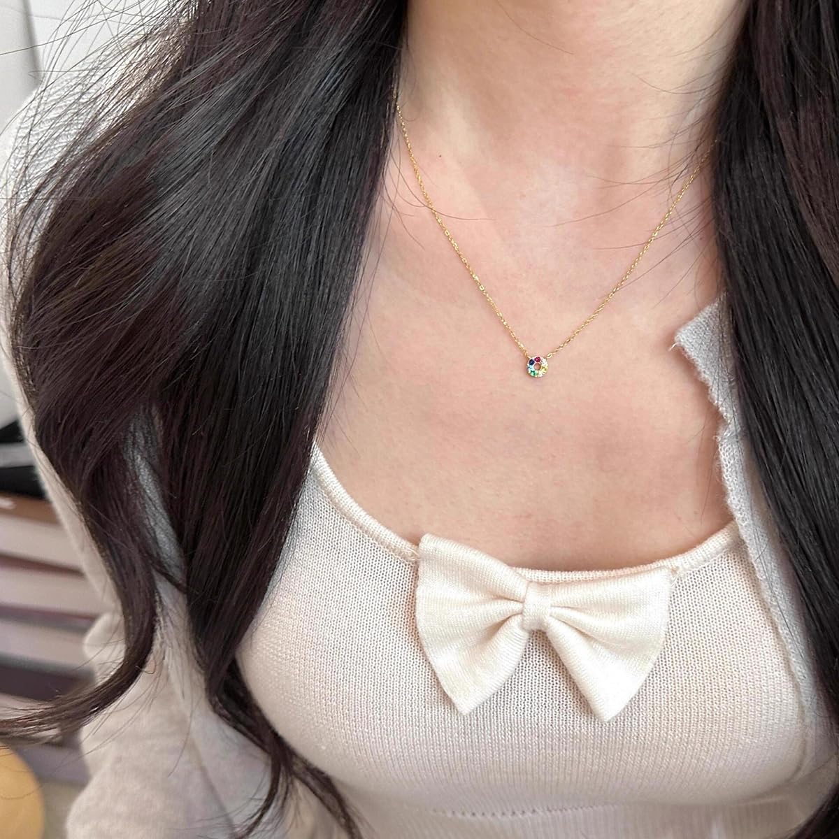 Doughnut Pendant Necklace For Women 18K Gold Plated Cubic Zirconia Necklaces Gold Chains Dainty Chokers - Image 2