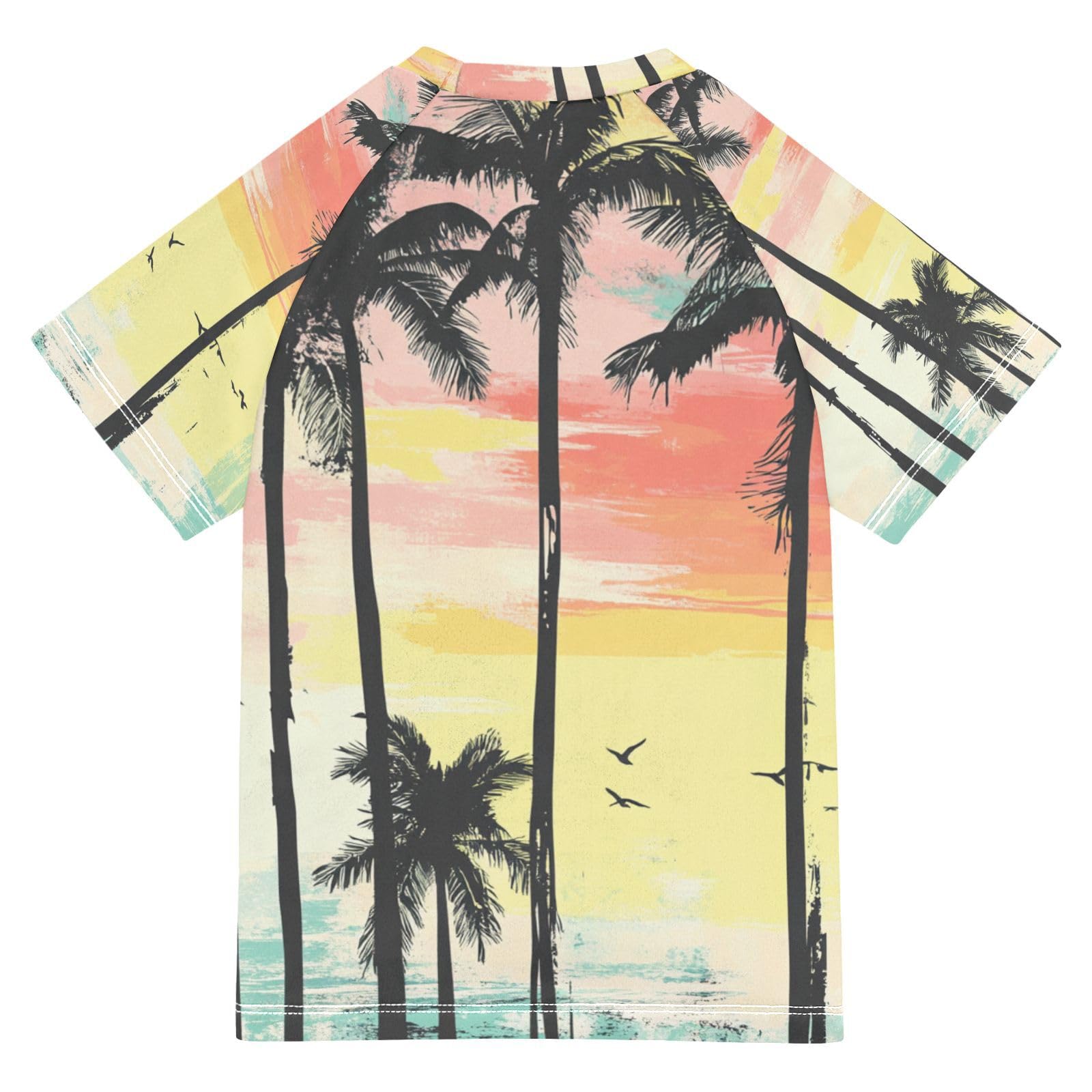 Jucciaco Boys Swing Shirts Palm Stripe Summer Graphic Rashguard Short Sleeve Kids T-Shirts Sun UPF 50+