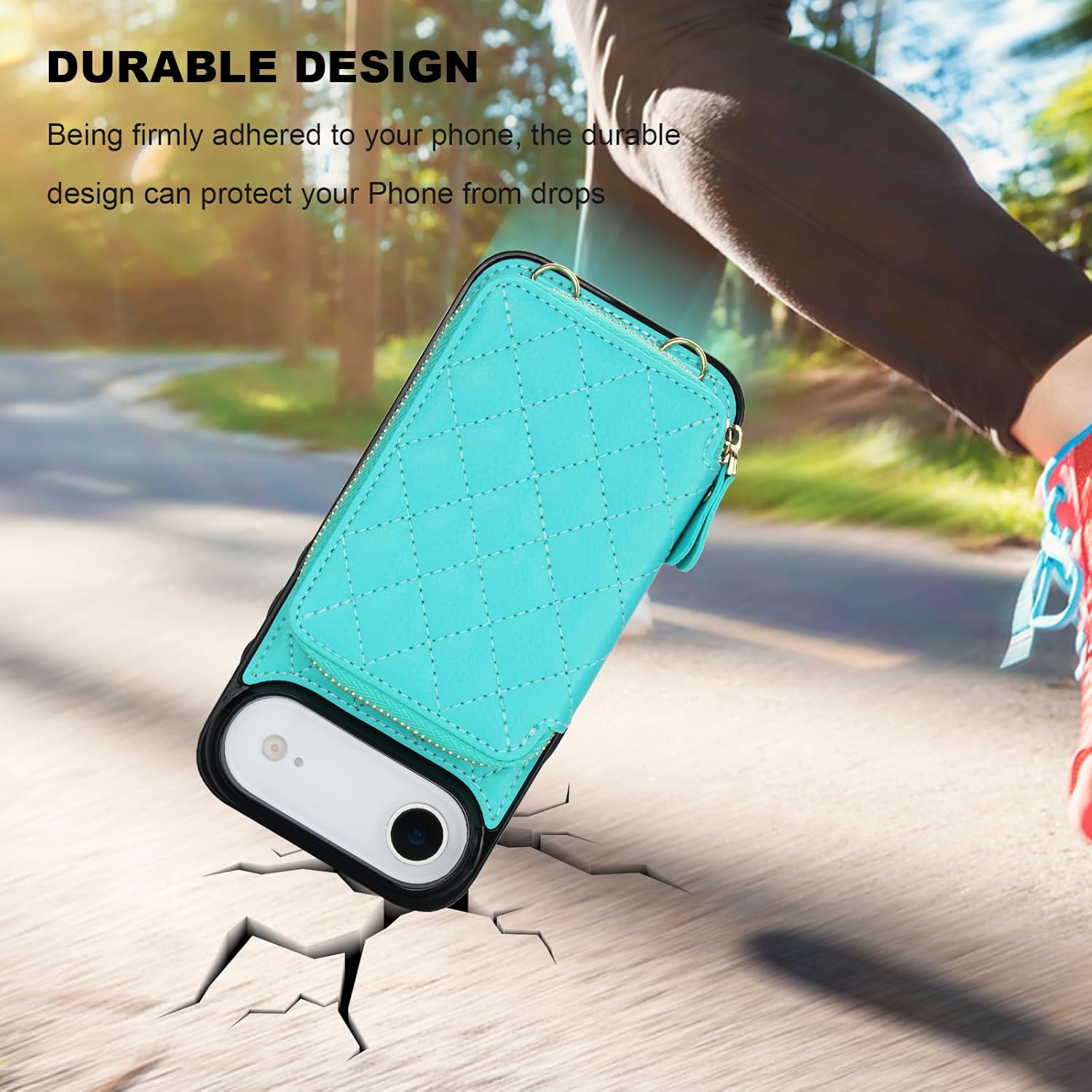 Bocasal Crossbody Wallet Case for iPhone 17 Air, RFID Blocking PU Leather Zipper Handbag Purse Flip Cover, Kickstand Folio Case with Card Slots Holder Wrist Strap Lanyard 5G 6.5 Inch (Mint Green)