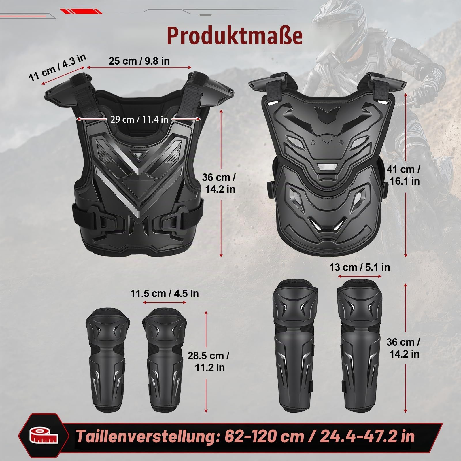 yeesport Motocross Brustpanzer Motorrad Protektoren Set Knie Ellbogen ATV