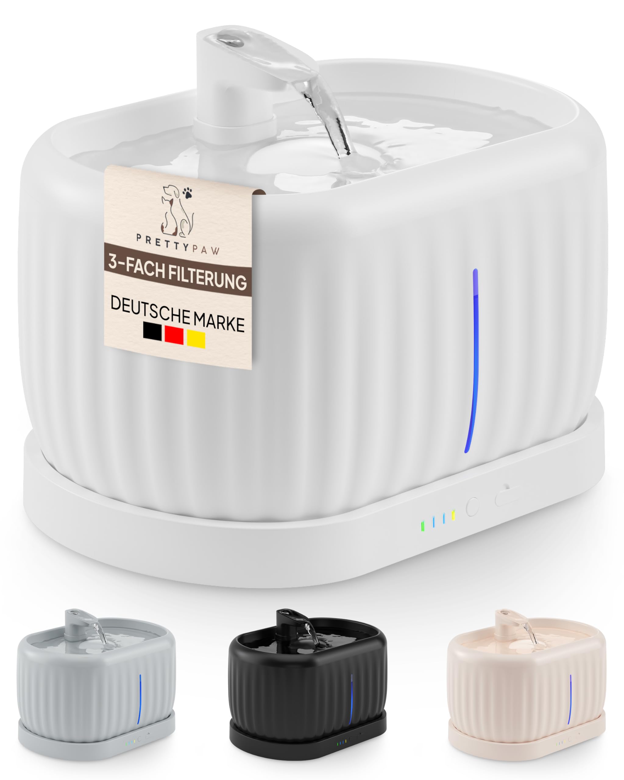 Pretty Paw Kabelloser Katzentrinkbrunnen mit Bewegungssensor, 3L – Sehr leise, Akku-Betrieb mit 3 Modi – Pure Flow Max