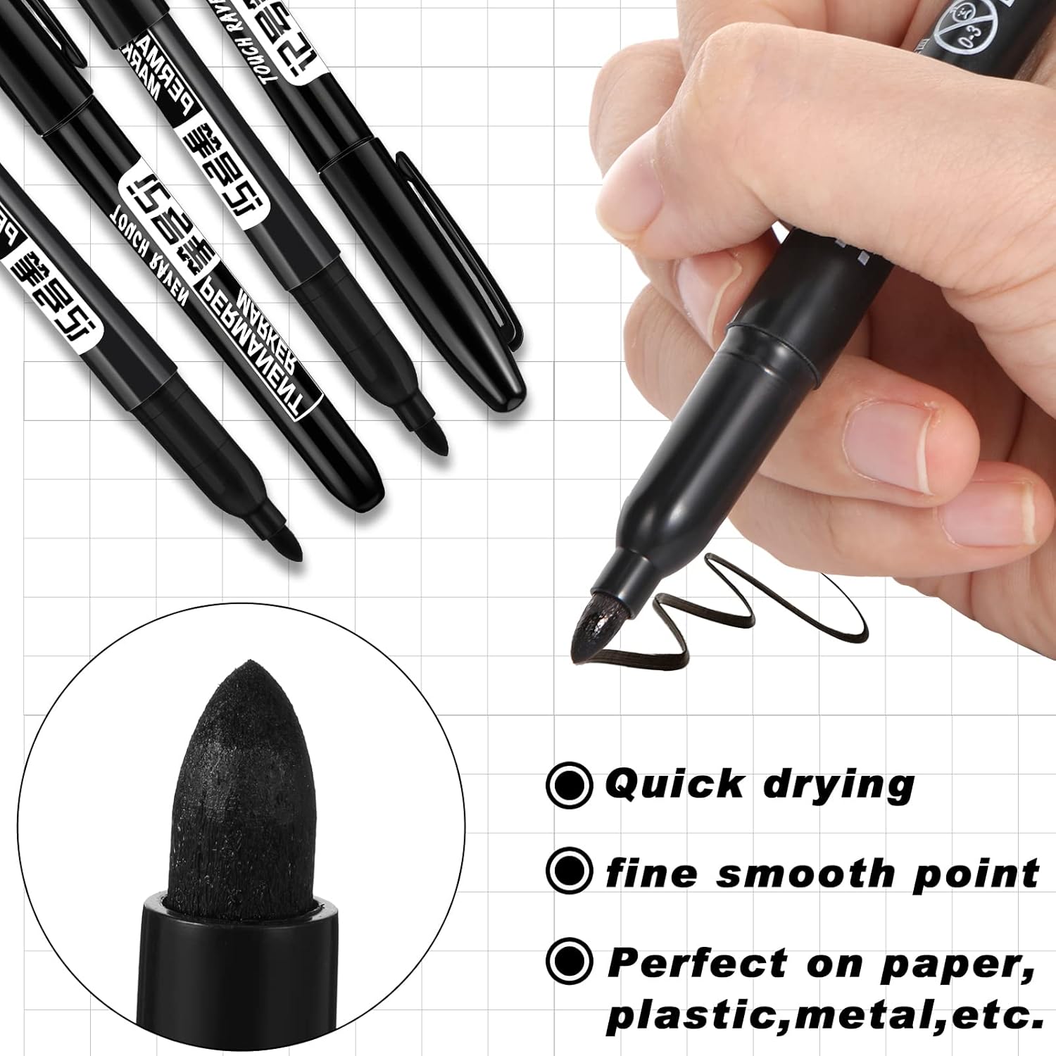 500 Pack Permanent Markers Bulk Black Permanent Marker Set Fine Point Marker Pens Waterproof Markers Work on Wood, Metal, Plastic, Stone, Glass : Office Products