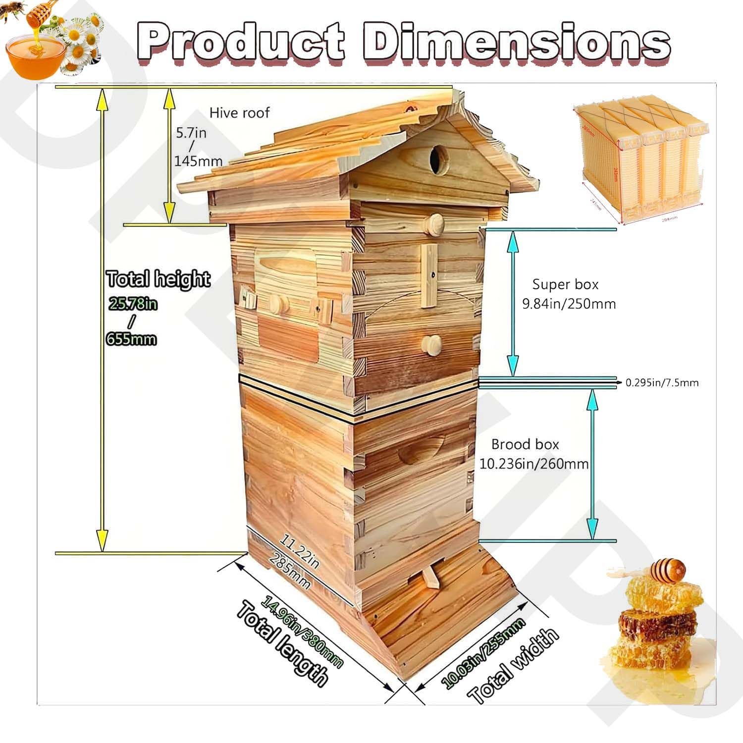 Beehive Starter Kit – Set completo di alveare a flusso automatico con alveare rivestito in cera, finestra di osservazione, beccuccio per miele per principianti – ideale per gli appassionati di