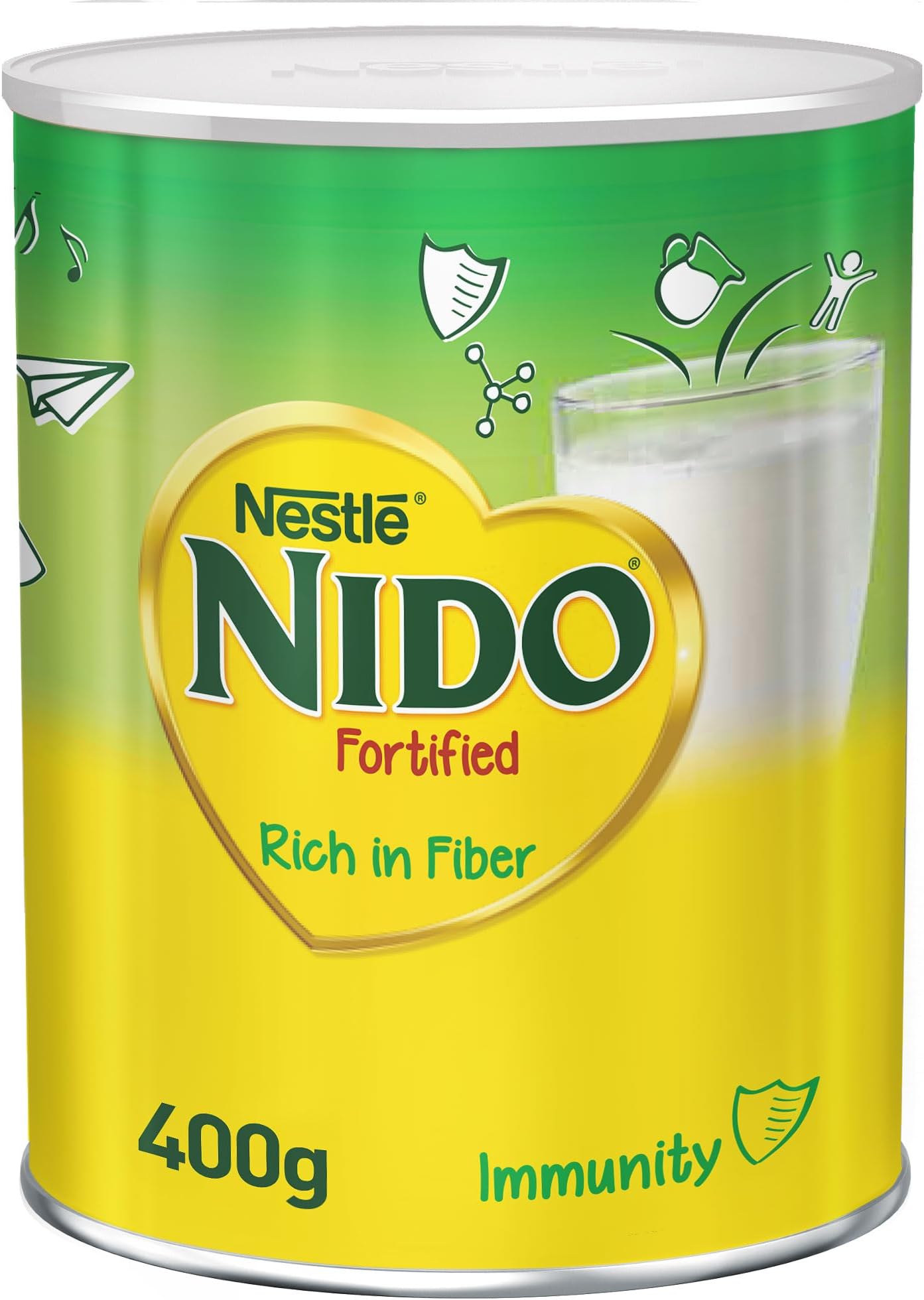 Nestle Nido Fortified Milk Powder Rich in Fiber 400g, Tin, Fortified with Iron, Zinc and essential nutrients, supports immune system