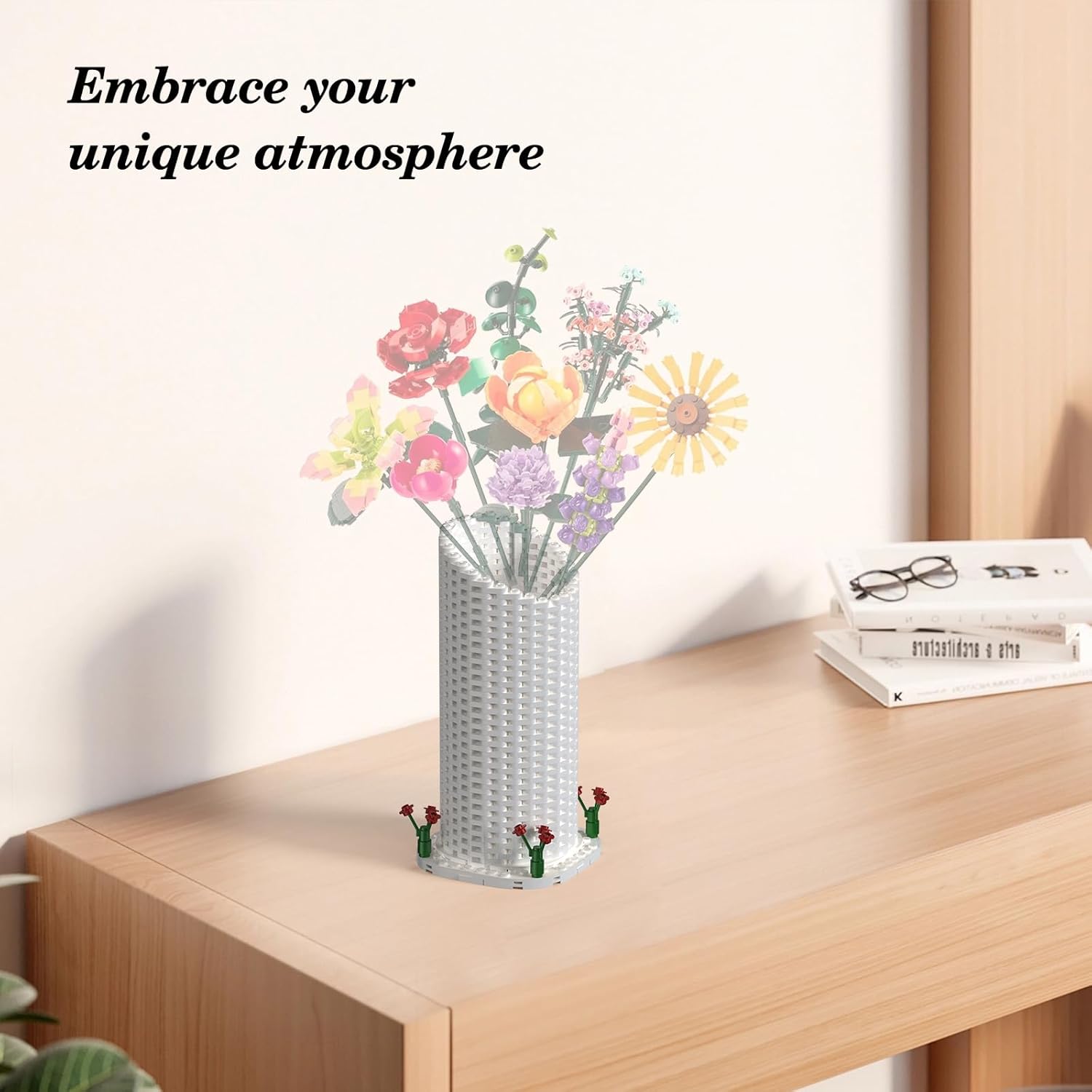 Vase Building Set, White Vase for Roses Flowers Bouquet 10328 10342, for Women Adult Flower Lovers, Christmas, Valentine's and Mother's Day
