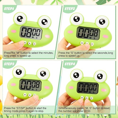 Miniatura 6 de Temporizador digital de cocina con diseño de animales, 8 unidades, diseño de dibujos animados magnéticos, con pantalla visual grande LCD, para