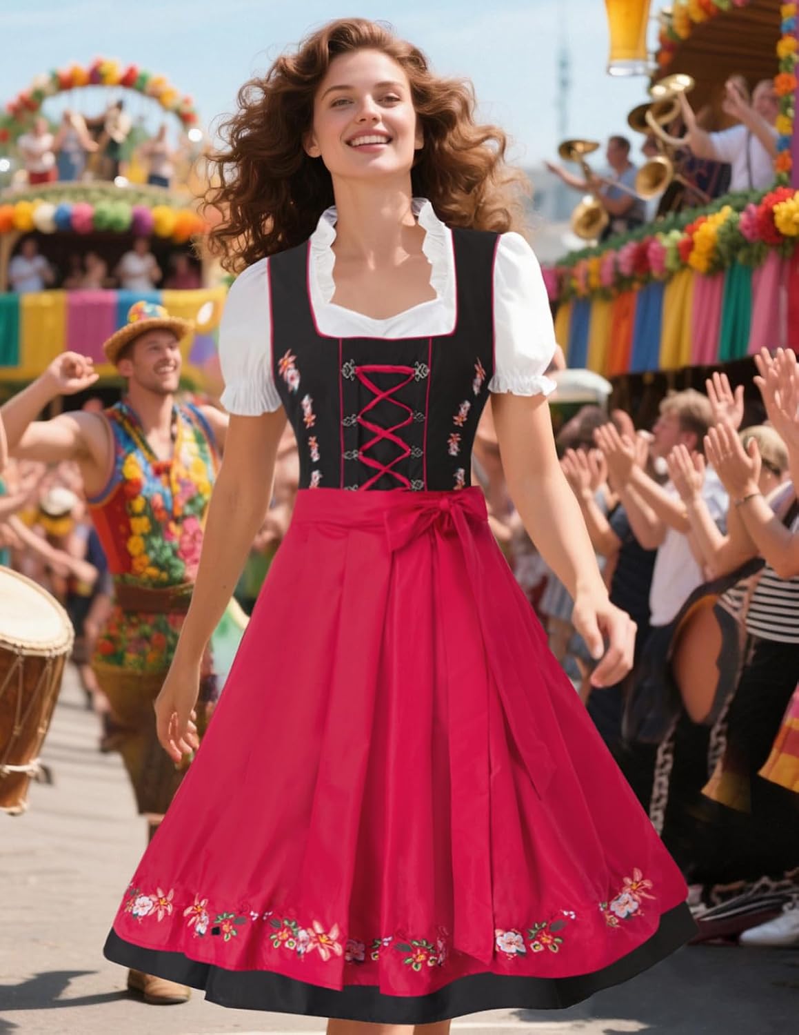 JASAMBAC Women's German Dirndl Dress Costumes 3 Pieces for Oktoberfest Carnival
