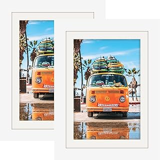 Picture Frames 5x7 White Nature Solid Wood 2 Pack for Wall Mount and Tabletop Display