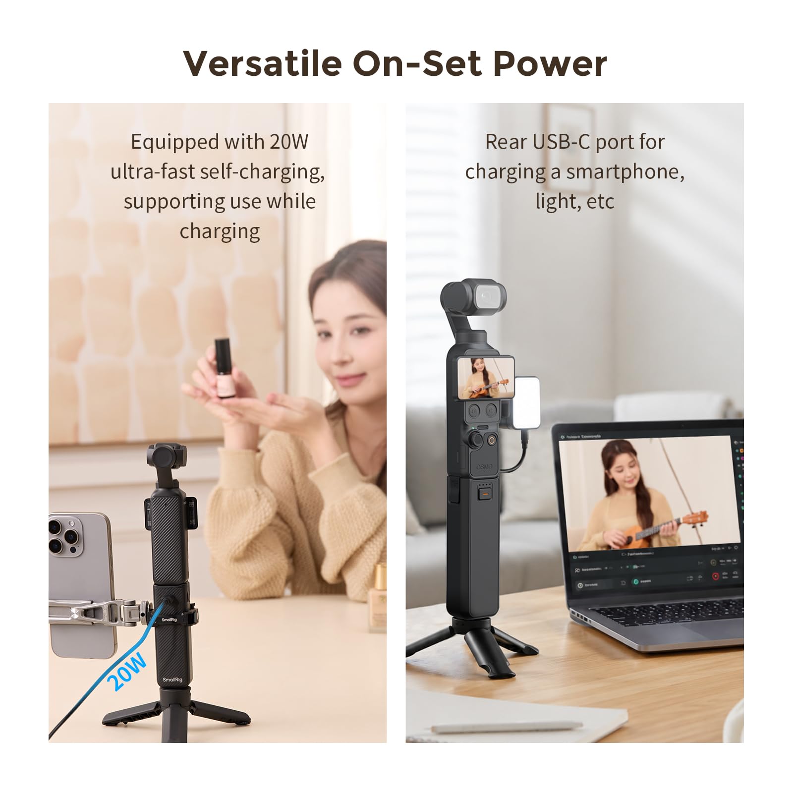 SMALLRIG Empuñadura con batería Osmo Pocket 4/3 para dji, 5000 mAh Power Grip con Carga rápida de 20 W, conexión Directa de Audio para micrófono inalámbrico, para trípode/Palo Selfie - 5705
