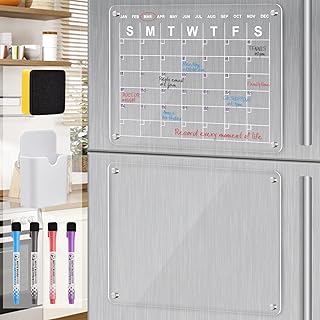 BestAlice Calendário magnético apagável a seco e quadro para geladeira, 40,6 x 30,5 cm, 2 conjuntos de calendário de geladeira arílico, calendário magnético reutilizável para geladeira, inclui 4 marcadores apagáveis a seco