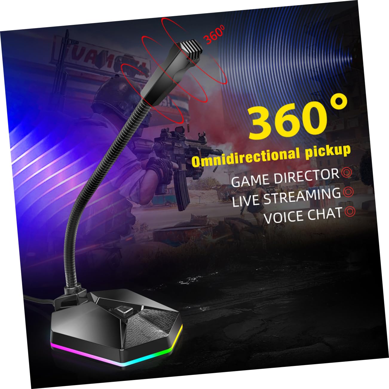 Abaodam Microfono USB da Scrivania Mini Flessibile Rgb Nero | Audio Nitido, Interfaccia Usb, Cavo da 1, 5m, per Videoconferenza e Casa