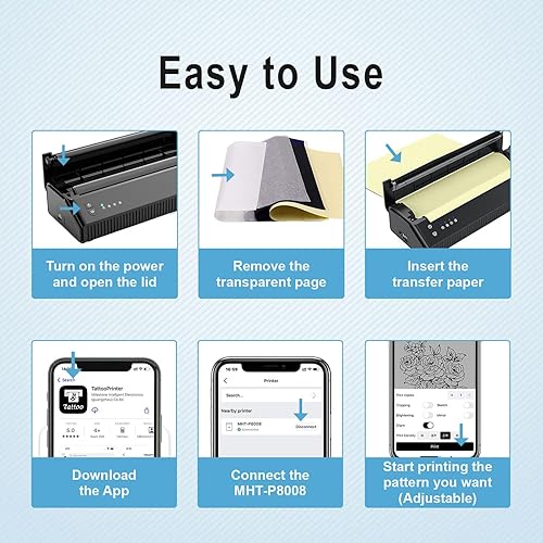 Miniatura 6 de TATOPRT - Impresora térmica de tatuajes Bluetooth inalámbrica para tatuajes, máquina de transferencia temporal de tatuajes, kit de máquina para
