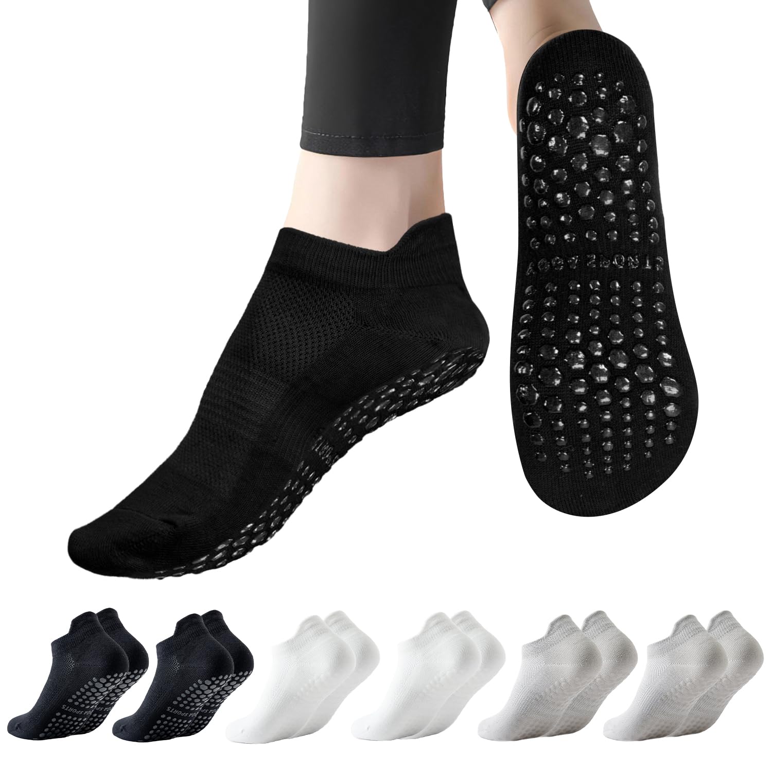 Dzpuhuojz 6 Pares Calcetines Pilates Antideslizantes,Mujer Transpirables Yoga Antideslizantes Calcetines para Pilates Reformer Pilates, Yoga, Ballet, Danza 35-40 — view 11