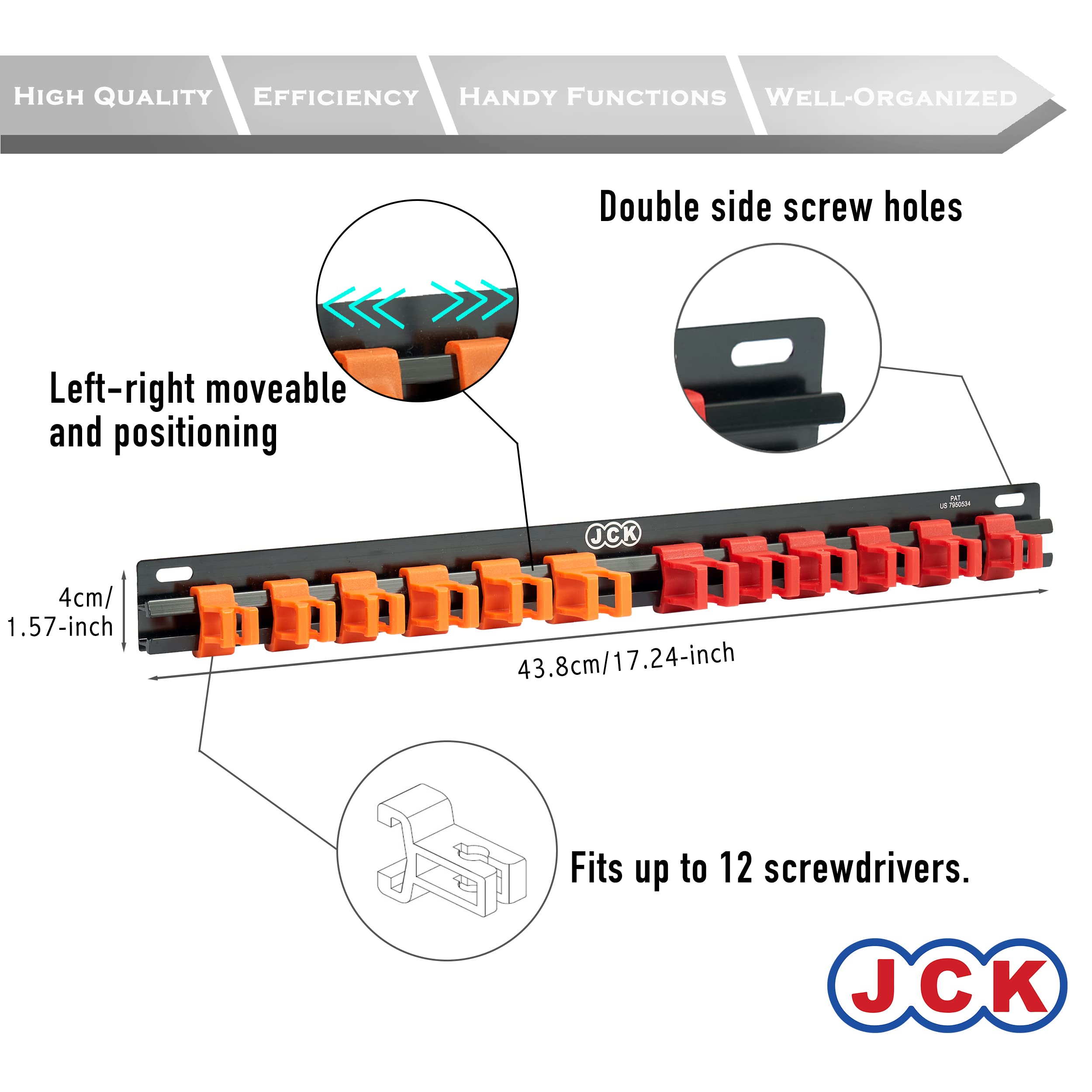 JCK Aluminum Screwdriver Organizer with Clips and Aluminum Rack Organize Your Screwdrivers for Metric/Imperial Secure Clip Combination Toolbox Socket Storage - Image 4