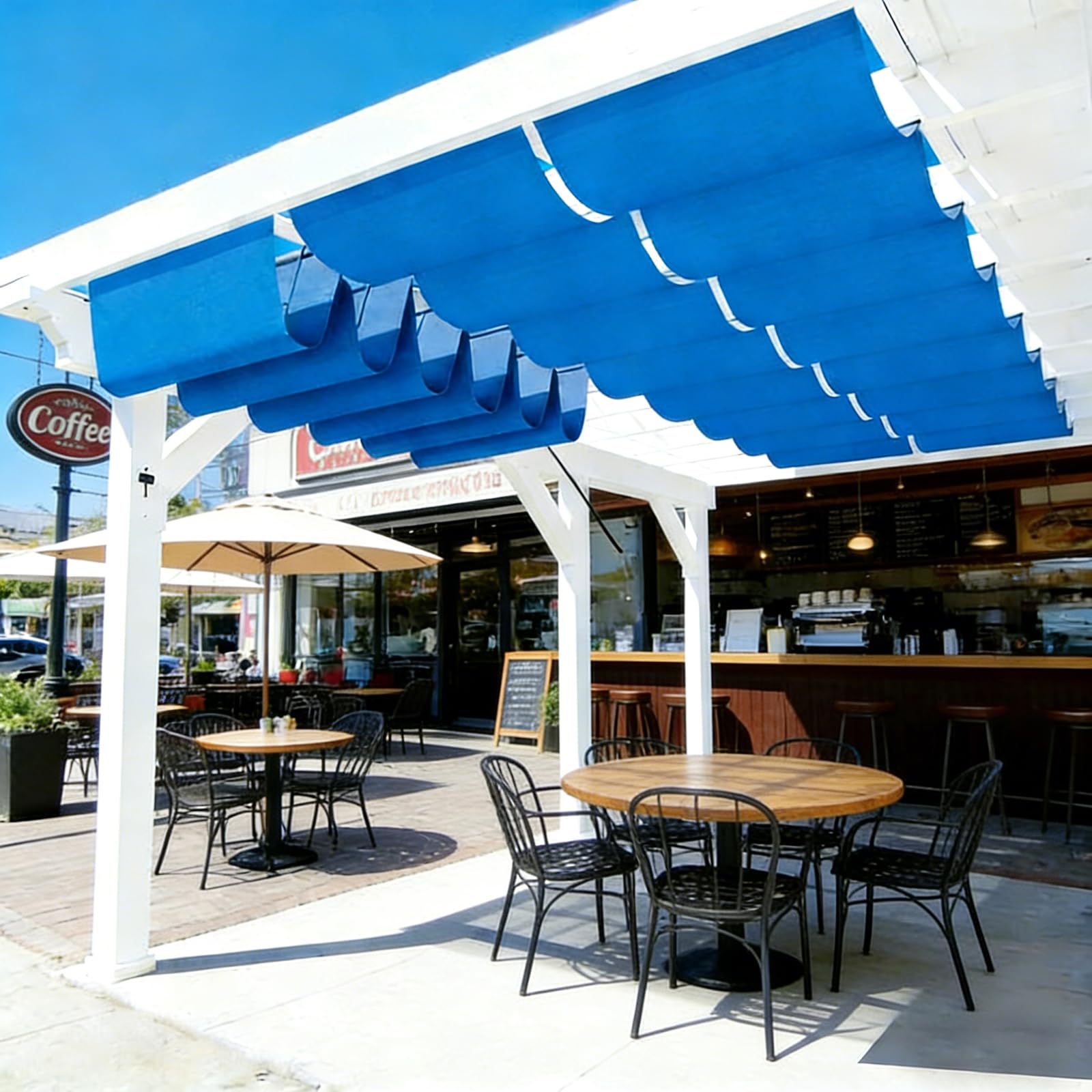 Retractable Wavy Sun Shade Sail, Waterproof Sun Shade Sail.UV-Resistant, Suitable for Various Outdoor Settings, and Easy to Install.-Sky Blue||160x750cm