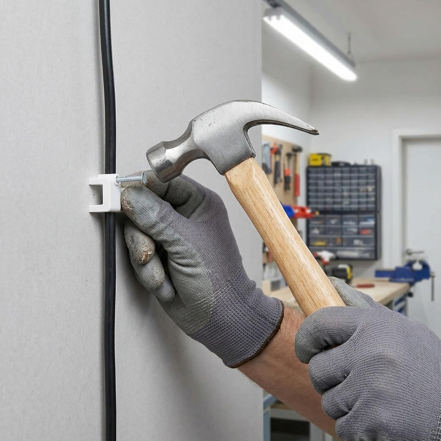 100PCS Cable Clips, Nail-in Wall Clips for Organizing Ethernet, Coaxial, Speaker Wires, Flat & Round Cables, Cord Management Clips (10MM/100PCS,WHITE)