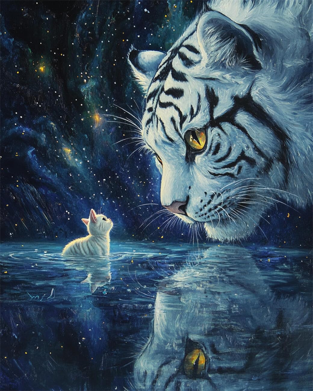RKFLGEW DIY Seed Bead Embroidery Kits Cartoon White Tiger 40x50cm