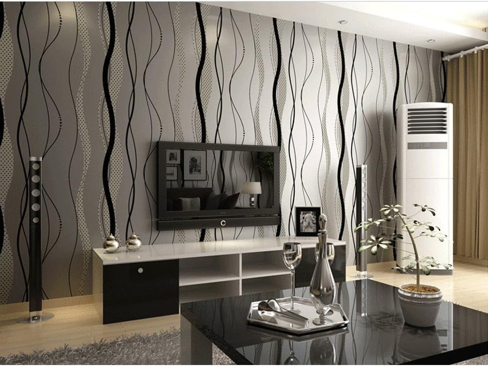 High End Modern Fashion Minimalist Geometric Lines Wavy Stripes and Curves Microfiber Nonwoven Wallpapers Roll for Living Room Bedroom TV Backdrop Gray 1000 cm L X 53 cm W QZ0103
