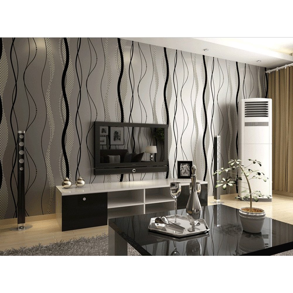 HANMERO High End Modern Fashion Minimalist Geometric Lines Wavy Stripes and Curves Microfiber Nonwoven Wallpapers Roll for Living Room Bedroom TV Backdrop Gray 1000 cm L X 53 cm W QZ0103