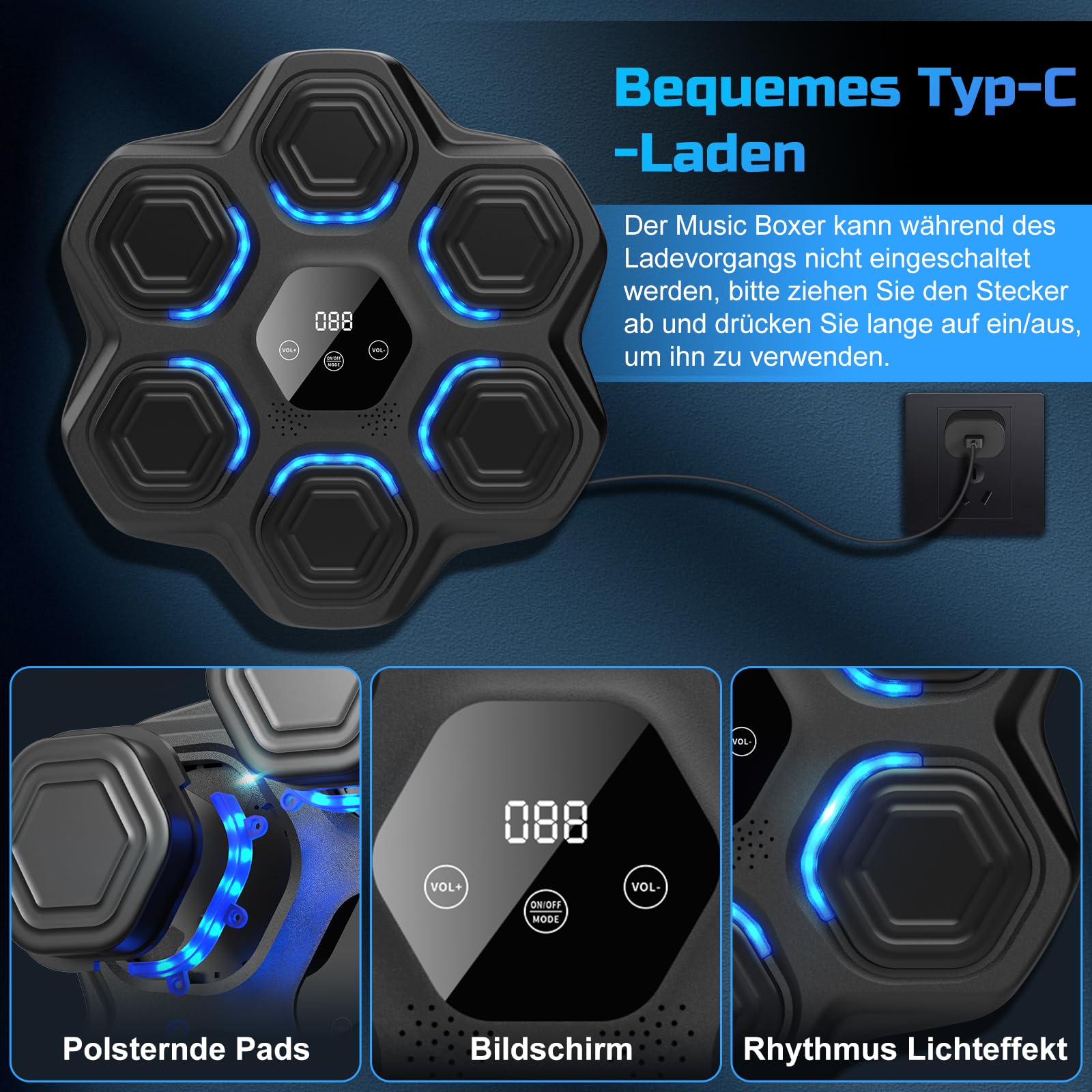 Music Boxing Machine Beatpunch LED Elektronische Musik Boxen Maschine mit Boxhandschuhen, Smart Wandmontierte Boxmaschine mit Musik für Erwachsene und Kinder, Musik Boxtraining für Zuhause, Indoor