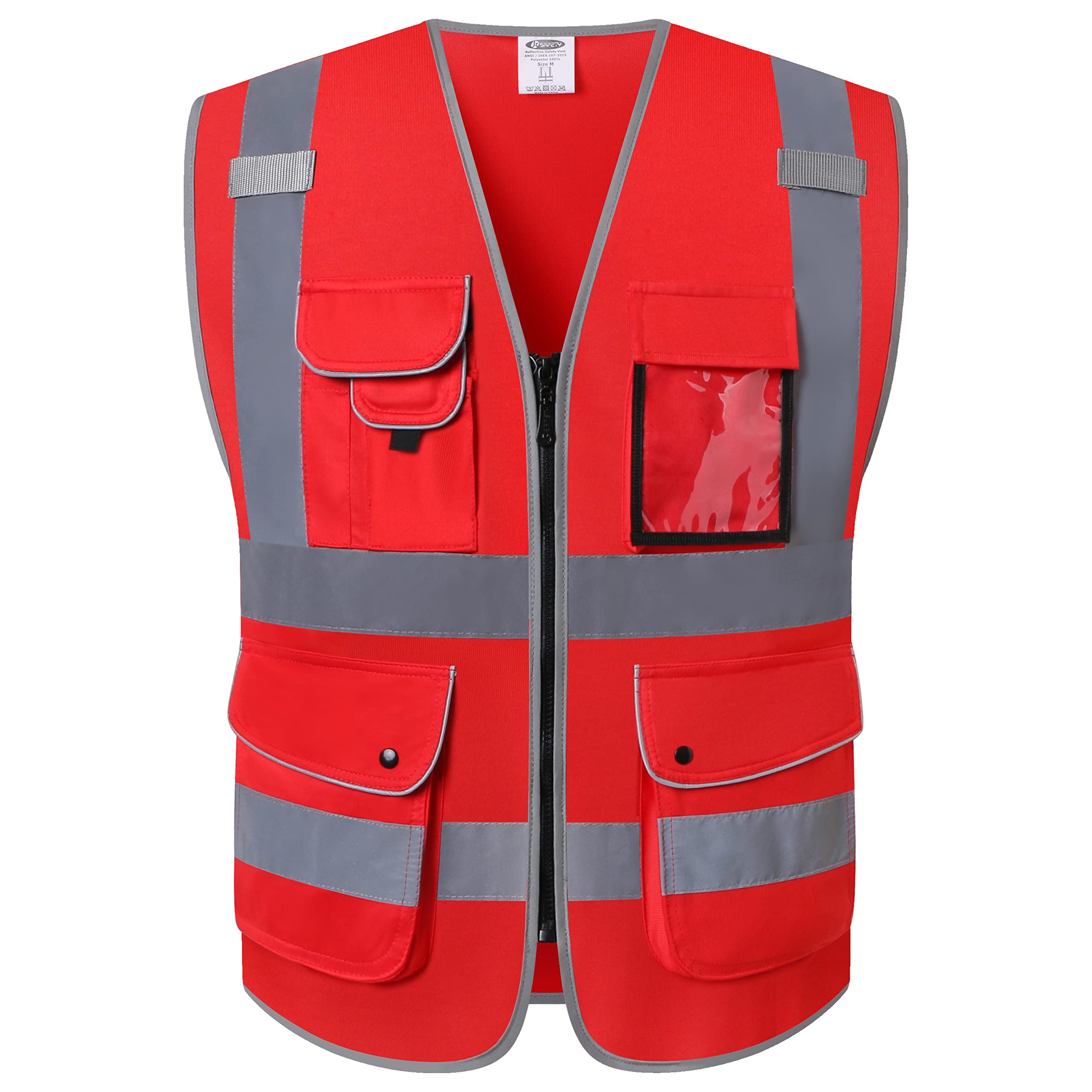 JKSafety 9 Pockets Class 2 High Visibility Zipper Front Safety Vest With Reflective Strips,Meets ANSI/ISEA Standards