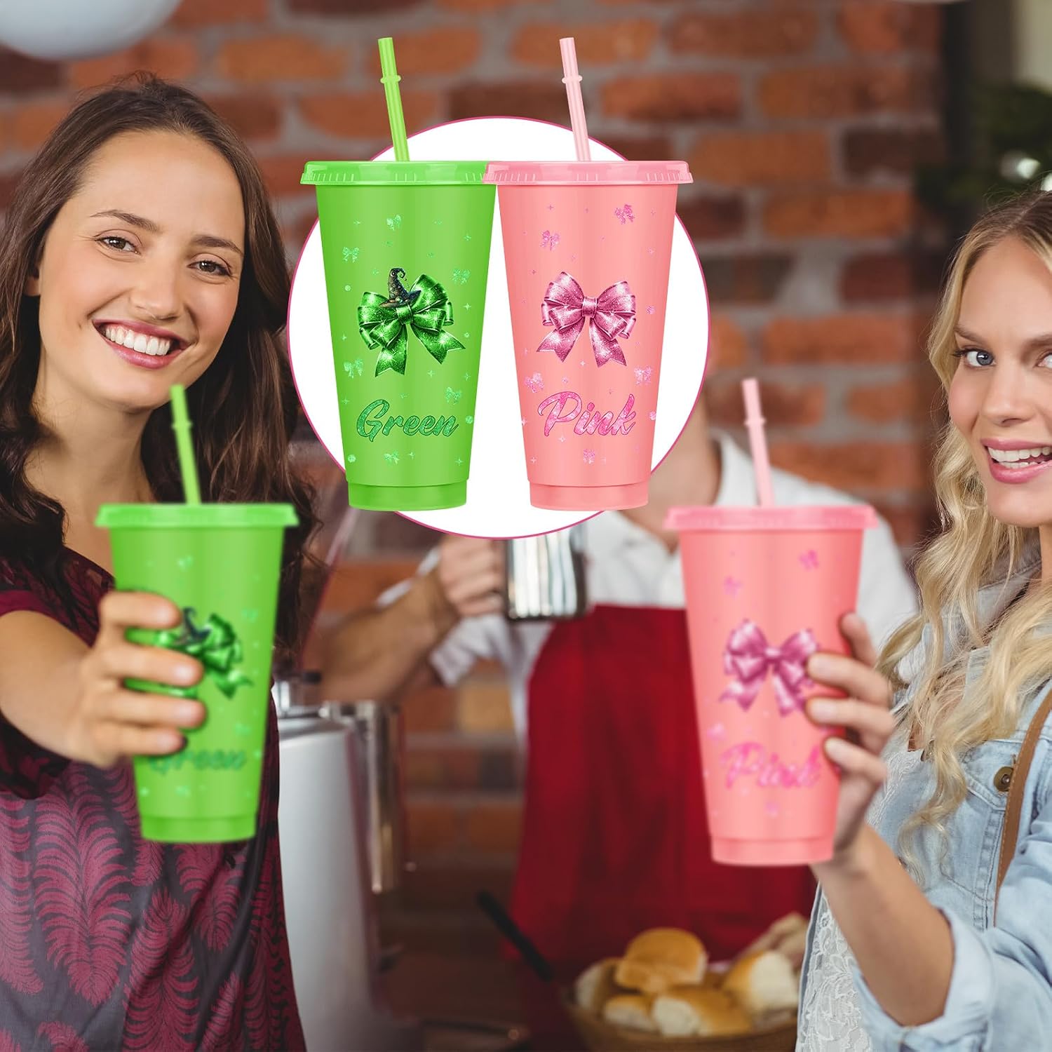 Skylety 6 Pcs Witch Party Decoration Pink and Green 24 oz Plastic Cups with Lids and Straws Witch Movie Party Favors Reusable Tumblers Bulk for Halloween Princess Theme Birthday Friendship Day image 5