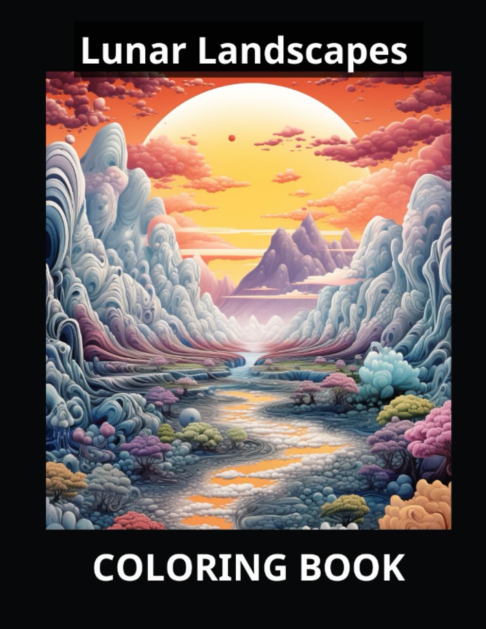 Lunar Landscapes Coloring Book - Grayscale Coloring Pages