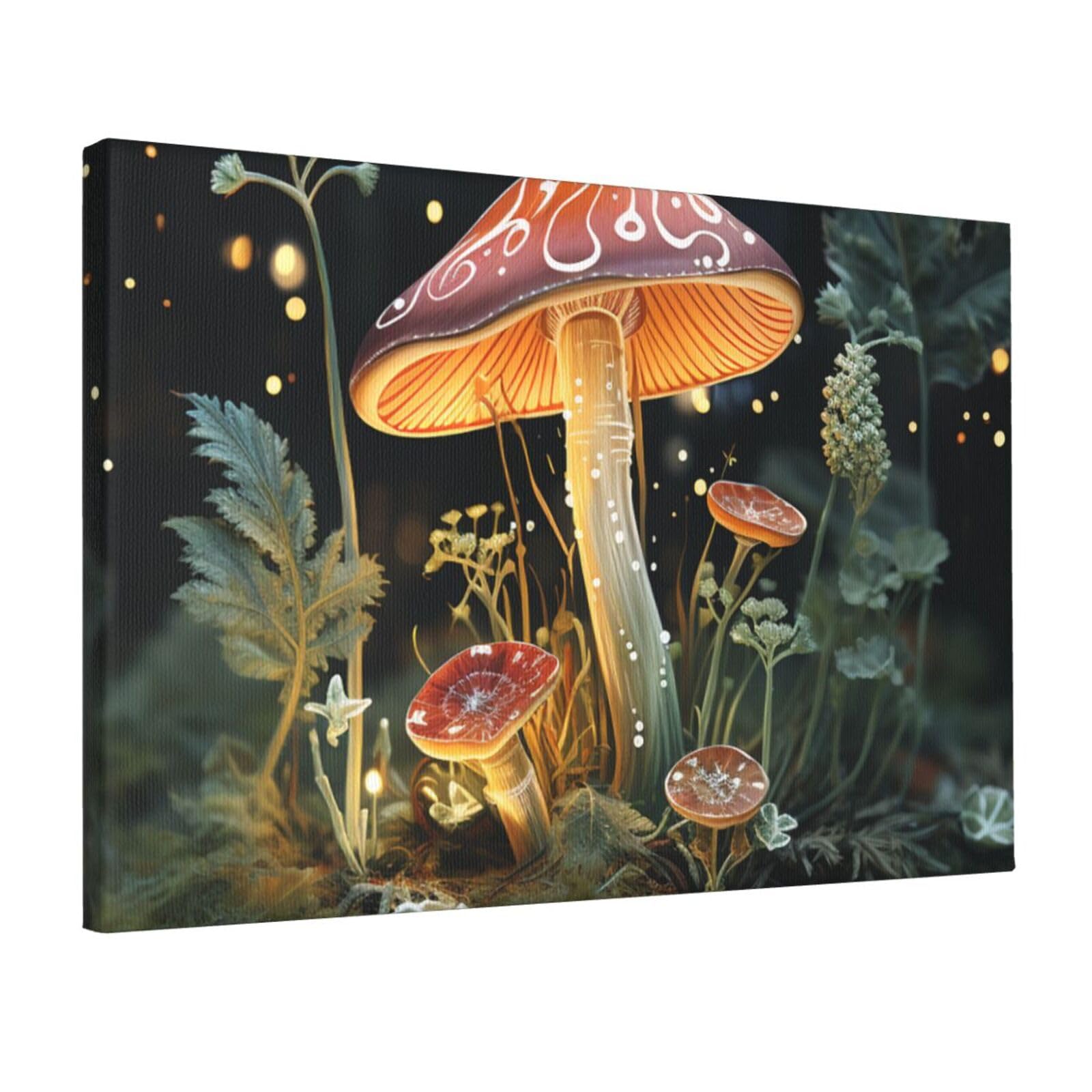 KLOPH Butterfly Mushroom Canvas Wall Art for Living Room 12"x18" Modern Artwork Painting for Bathroom Hanging Canvas Prints Aesthetic Wallart for Bedroom Kitchen Office Wall Decor