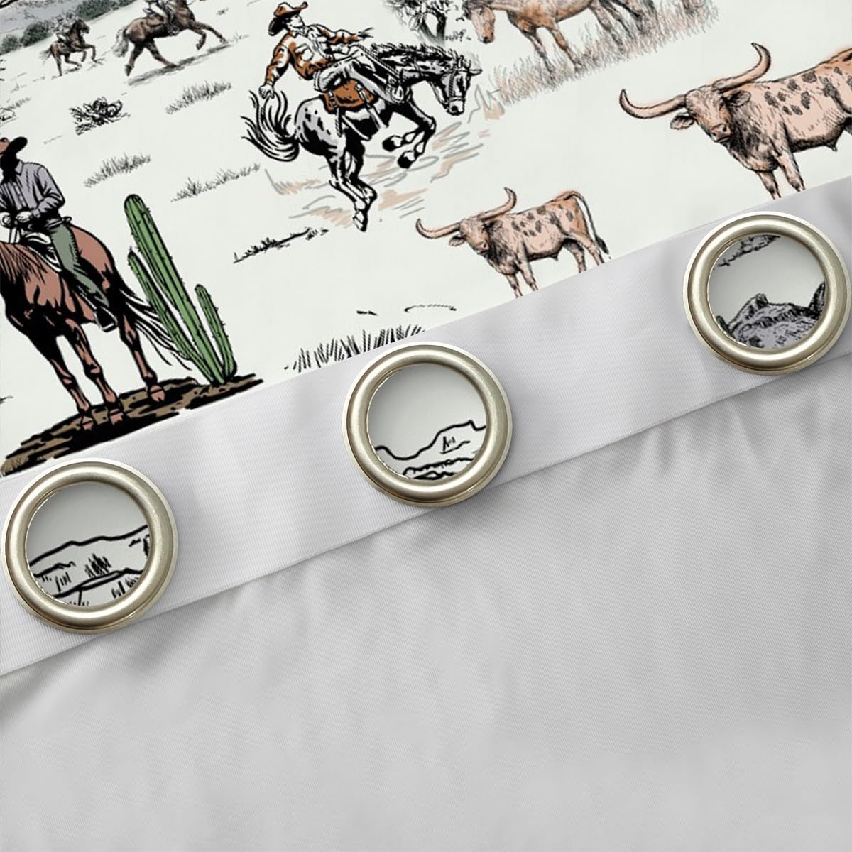 Western Cowboy Window Curtain,Vintage Southwest Style Blackout Window Treatment Desert Cactus Cow Horse Animals Curtains for Kids Boys Girls Adult Room Decor,Grey Brown White Window Drapes,52Wx90L