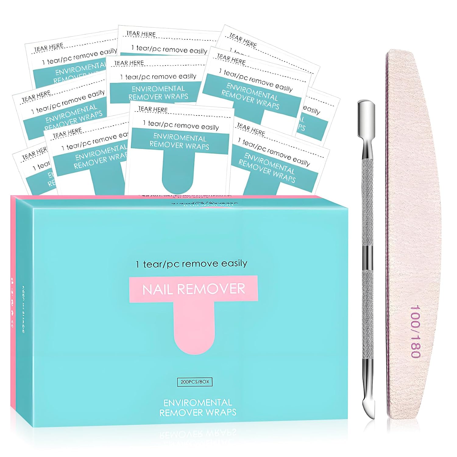 Nail Polish Remover Wipes,200 Pack Individually Nail Polish Remover Pads with Tools,Portable Fingernail Travel Kit,Quickly removedor de gel para uñas for Salon Home