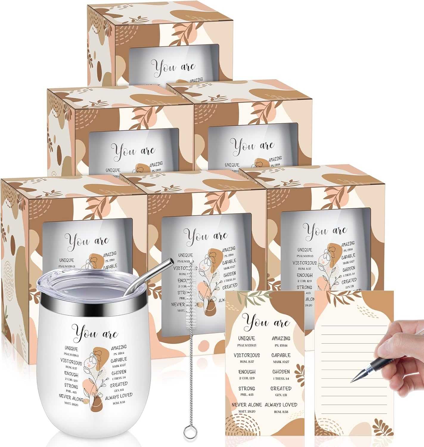 Hoolerry 6 Pcs Christian Tumblers for Women 12 oz Stainless Steel Insulated Inspirational Tumbler with Lid and Straw Christian Gifts Religious Gifts for Mother's Day Church Gift(Purple, Boho)