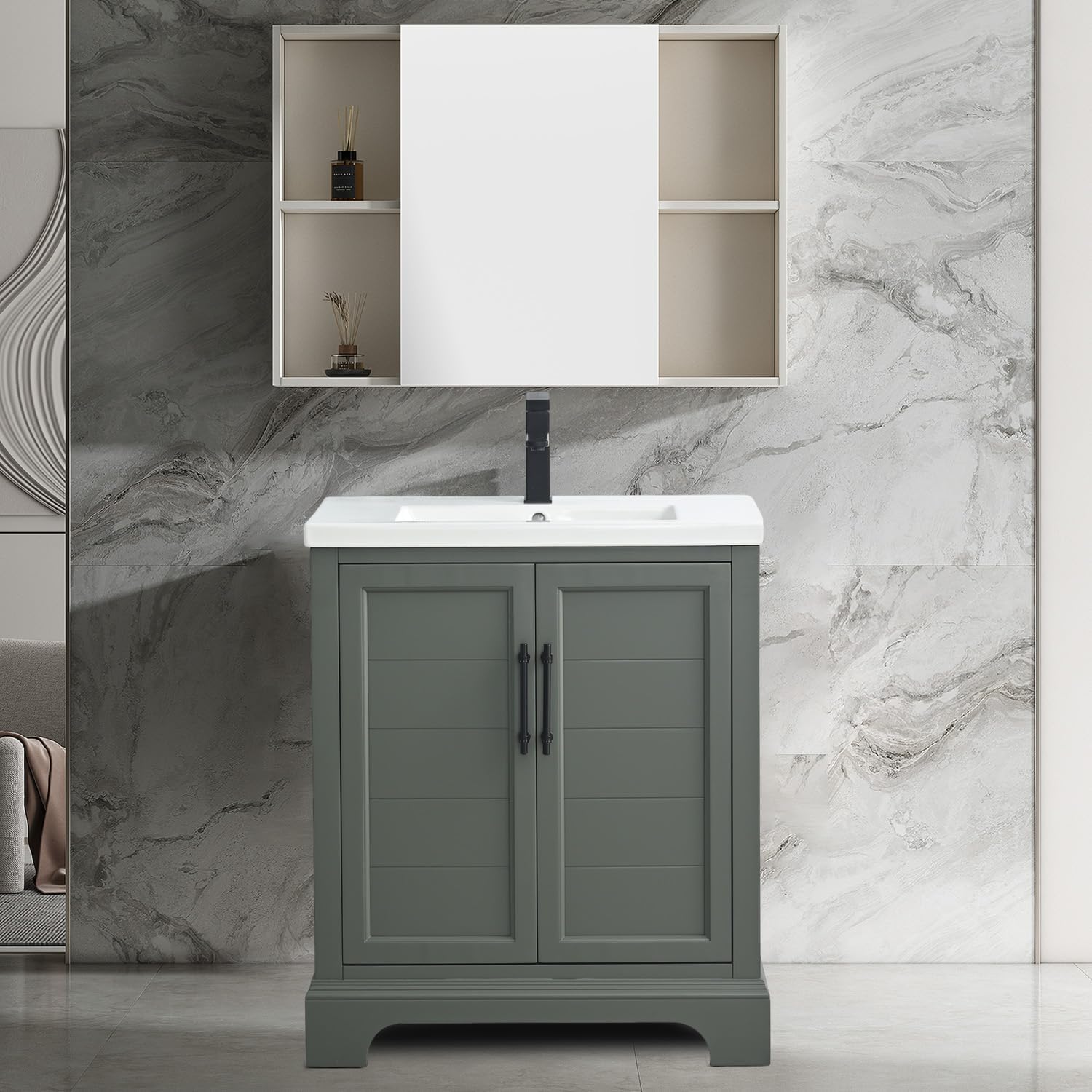 Vanity Art 20 Inch Single Sink Bathroom Vanity in Silver Grey with Ceramic Sink and Top | Undermount Rectangular Sink Cabinet Soft Closing Door, No Mirror VA5020-SG