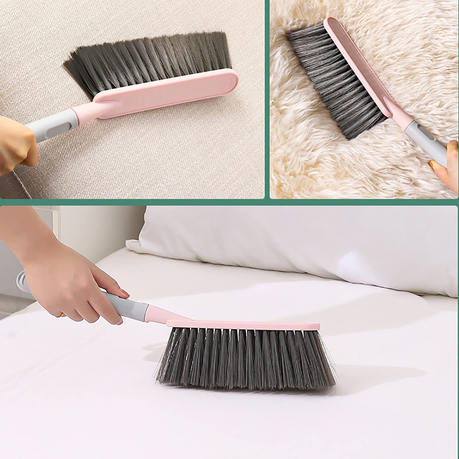 SwissHome 1PCS Hand Broom Cleaning Brush Soft Bristle Hand Brush with Long Handle Multi-Functional Dusting Brush for Bed, Car, Sofa, Furniture, Clothes, and Carpet (Pink,15.7 Inch) 4