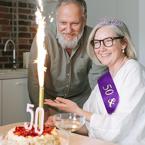 Miniatura 364 de CIEHER Juego de corona de cumpleaños 50 + banda de 50 y fabulosa banda + pin de perlas, tiara, regalos de 50, decoraciones para mujeres amigas