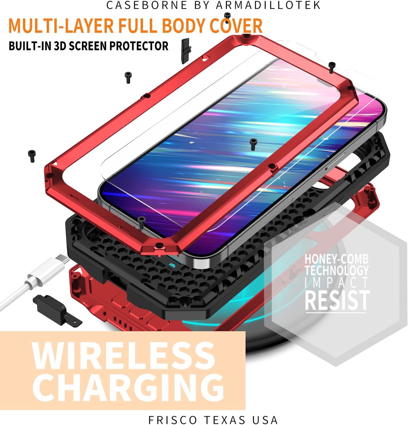 Compatible with iPhone 14 Pro Max Rugged Metal Case with Screen Protector Kickstand Camera Slide Cover Full Cover Military Sturdy Armour Shockproof Dorp Test for Outdoor(Red)