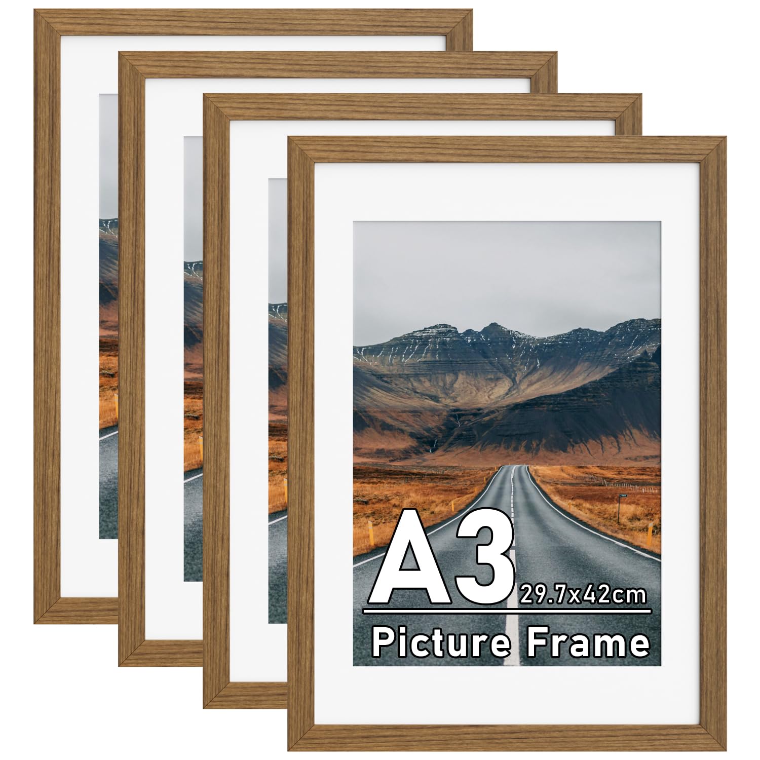 4Pack A3 Picture Frame with Removable A4 Mat,Teak Wooden Grain Photo Frame