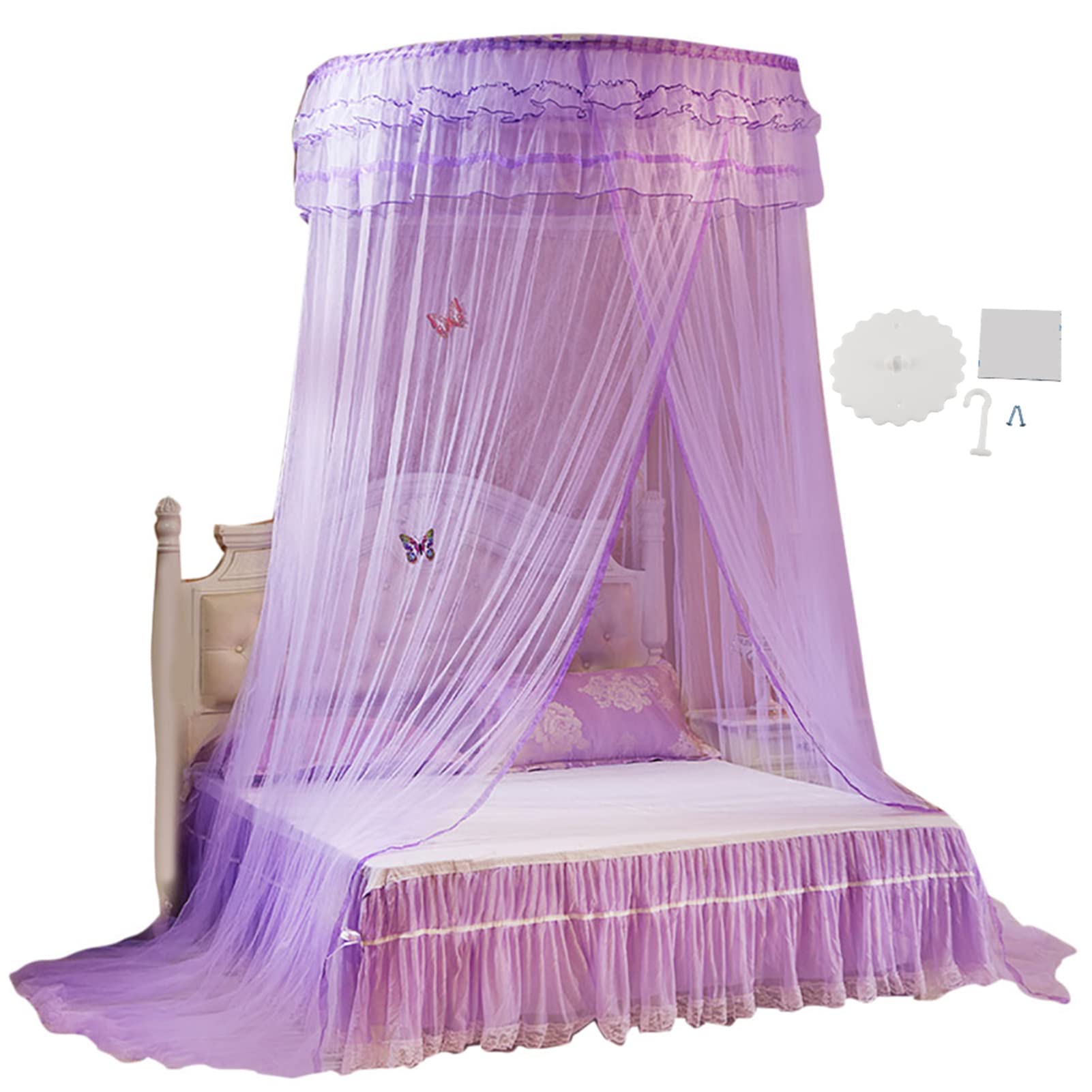 Atmungsaktive Runde Baldachin Spitze Prinzessin Stil Moskitonetz Bett Vorhang Netting Home Schlafzimmer (Violett)
