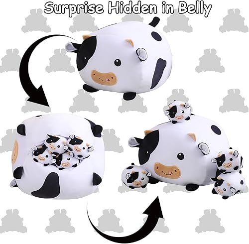 Miniatura 5 de SQEQE Almohada de felpa de gato con 4 peluches de gato en la barriga, almohada de algodón suave para gatito, regalo para niños (naranja)