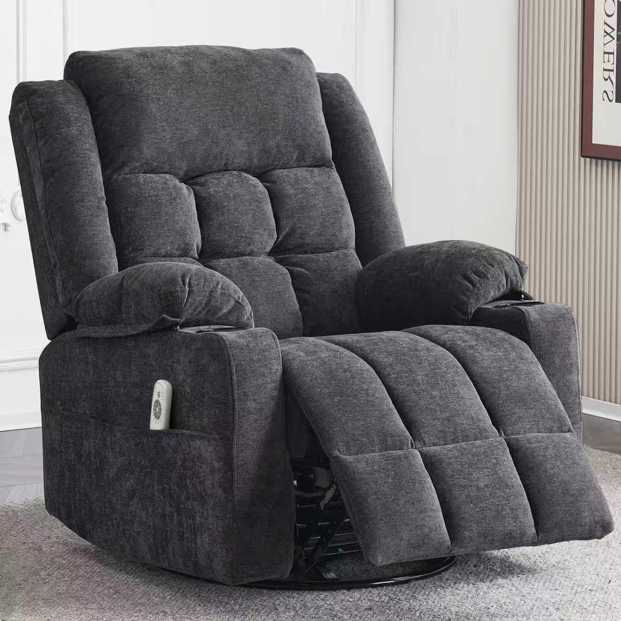 KETAIYOU Power Swivel Rocker Recliner with Massage, Heat, USB/Type-C Ports - Electric Glider Chair for Living Room Relaxation (Dark Grey)