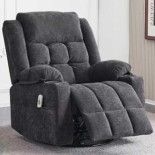 KETAIYOU Power Swivel Rocker Recliner with Massage, Heat, USB/Type-C Ports - Electric Glider Chair for Living Room Relaxation (Dark Grey)