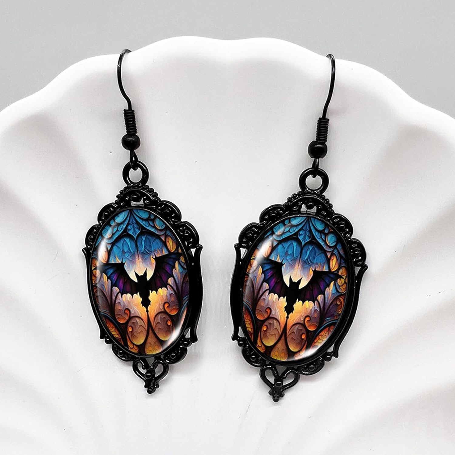 Goth Earrings Necklace for Women Goth Jewelry Set Vintage Gothic Raven Bat Witch Glass Cameo Earrings Punk Style Raven Bat Witch Necklace Gothic Jewelry Gifts for Women - Image 9