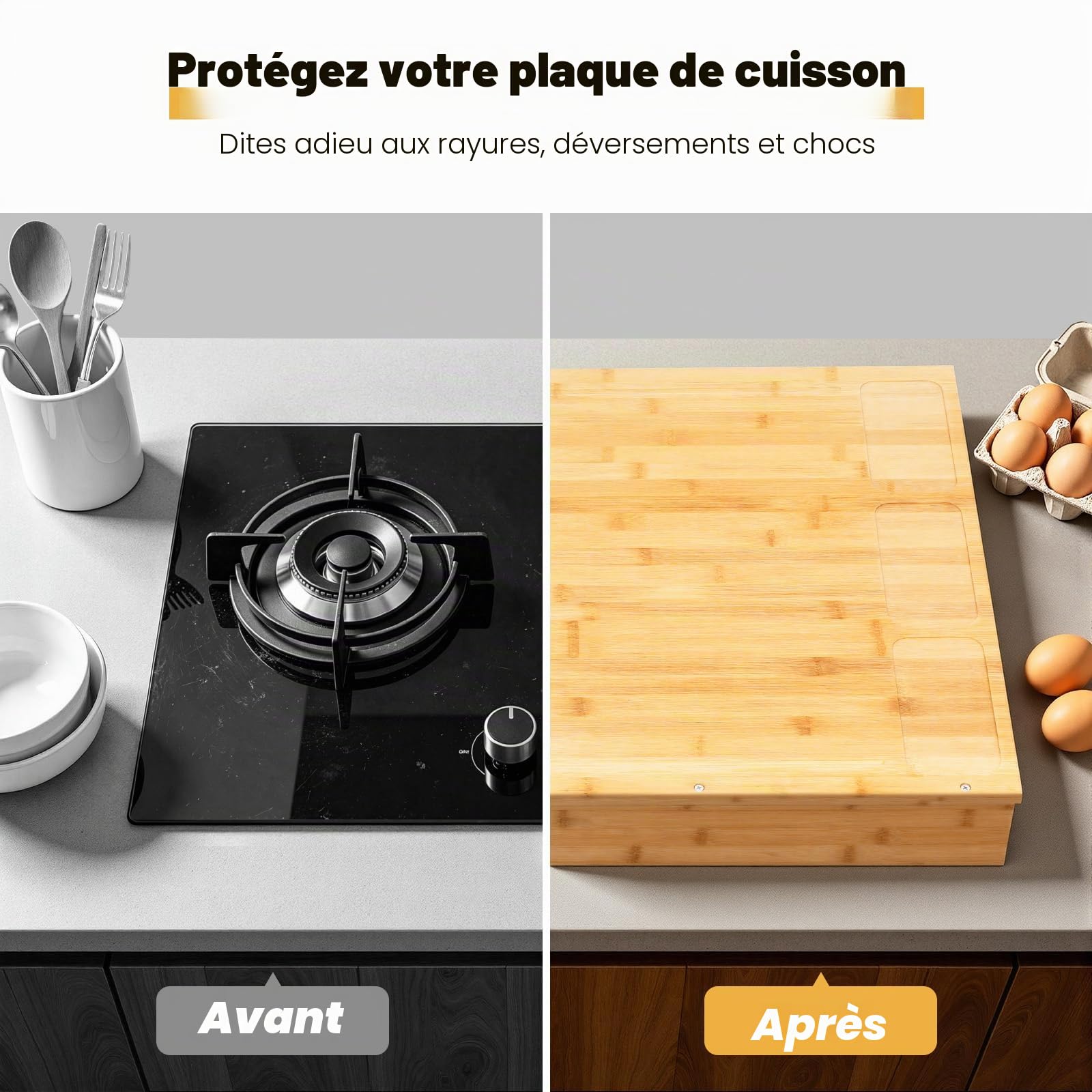 Cache-plaques de cuisson en bambou, multifonction, pour cuisinière ou évier, 75 x 54 cm