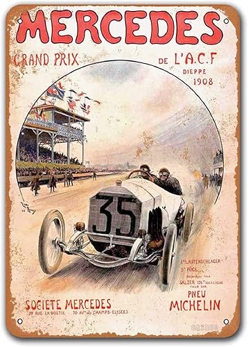 Letrero de hojalata para Mercedes Grand Prix Race de 1908, carteles de automóvil vintage, placas de metal, póster de barra de garaje, decoración de