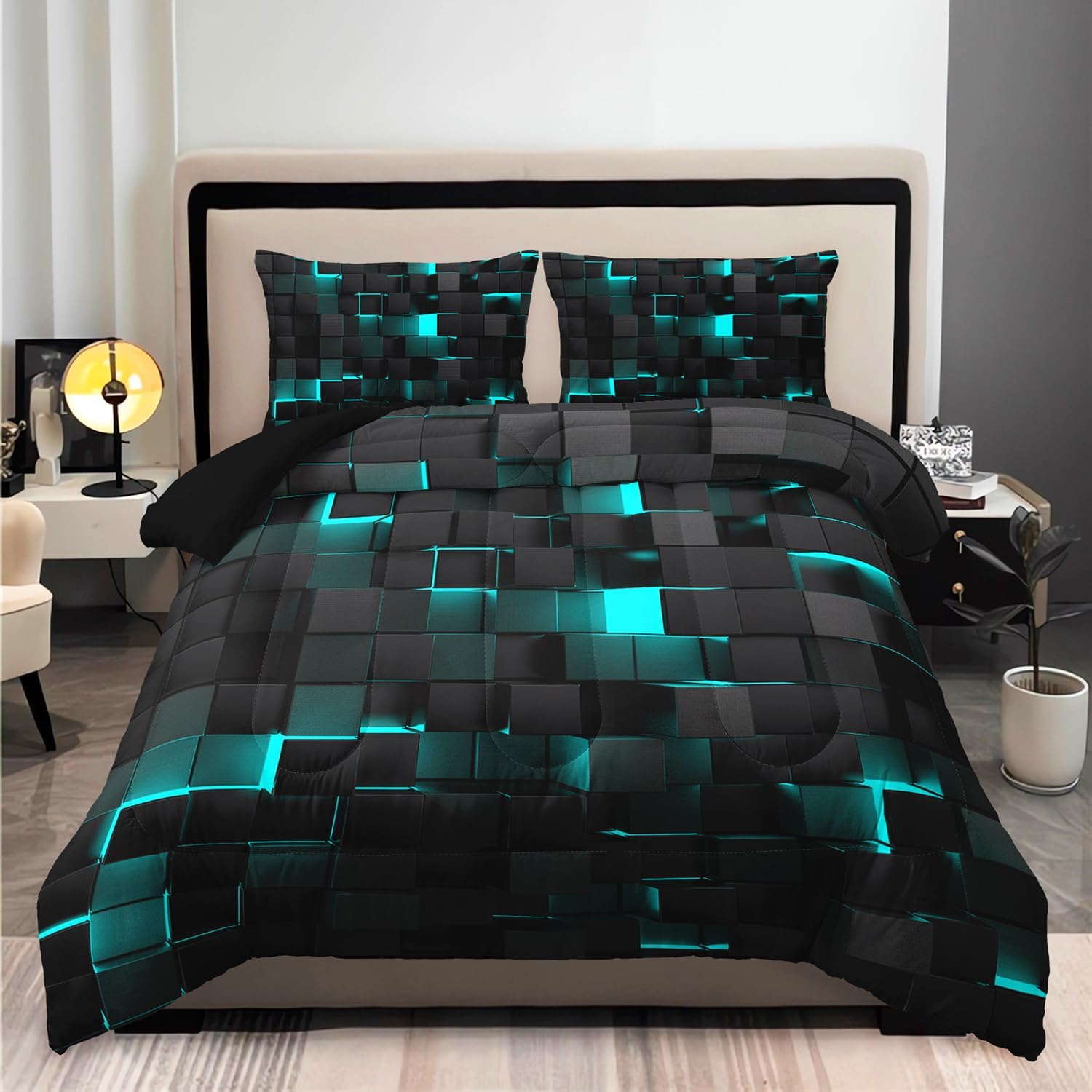 Luxurious 3PCS Comforter Set in Modern Geometric Design | Queen Size Soft Microfiber Bedding for Bedroom Decor | Includes 1 Comforter and 2 Pillowcases | EJBTTAA181