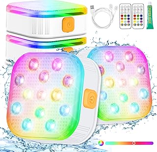 Pool Lights - Rechargeable Submersible LED Pool Lights for Above Ground Pools with Remote IP68 Waterproof RGB Color Changing Floating Pool Lights for Swimming Bath Party (4 Pack)