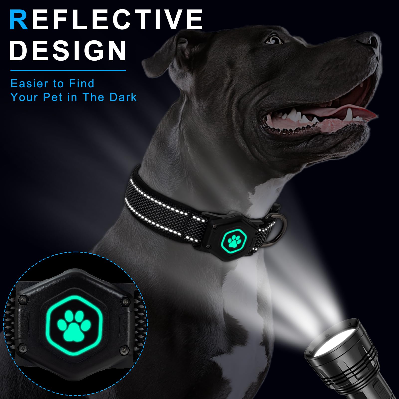 Luminous Airtag Dog Collar,Durable Dog Collar with Waterproof Apple Air Tag Holder Case,Adjustable,Soft,and Reflective GPS Tracking Dog Collars for Medium and Heavy Duty Large Dog Boy or Gril - Image 3