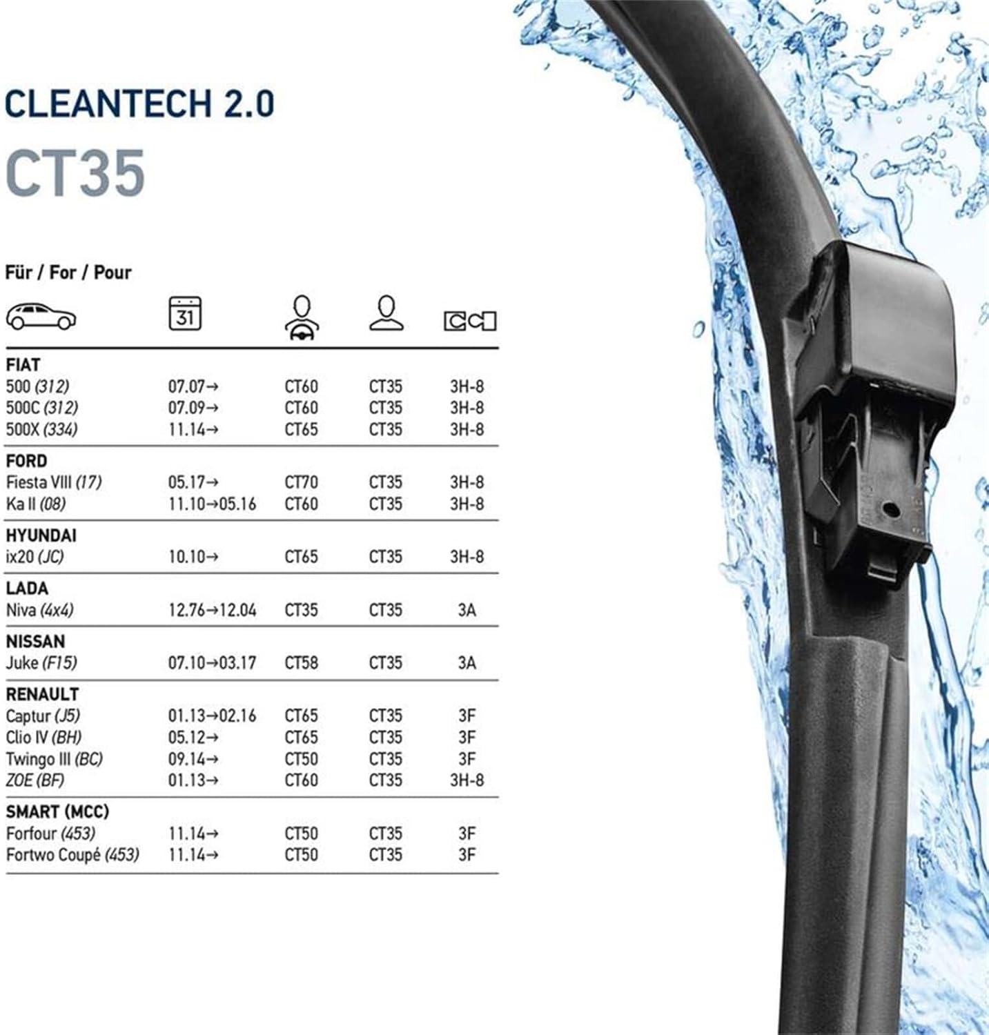 HELLA 9XW 358 053-141 Cleantech Wiper Blade - CT35 - Flat Wiper Blade - for Left-Hand Drive Vehicles - 14 Inch - 350 mm - Front - Quantity: 1