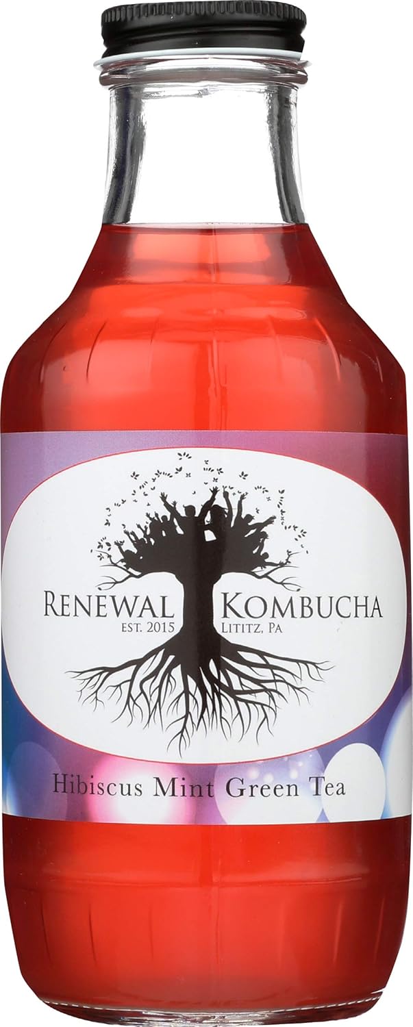 RENEWAL KOMBUCHA Hibiscus Mint Green Tea Kombucha, 16 FZ