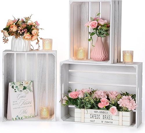 Miniatura 7 de 3 cajas decorativas de madera para exhibición, grandes cajas de almacenamiento de madera rústica con asas para decoración de bodas, día de San