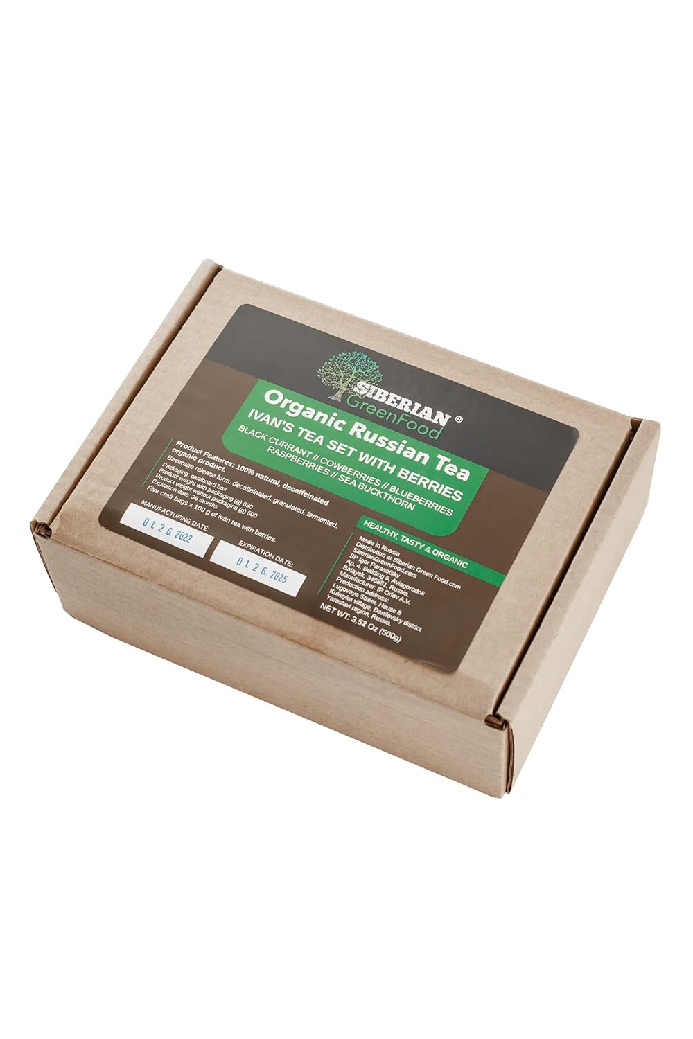 Natural Tea drink based on Ivan Tea and Berries (Set with natural berries: black currant, lingonberry, blueberry, raspberry and sea buckthorn)